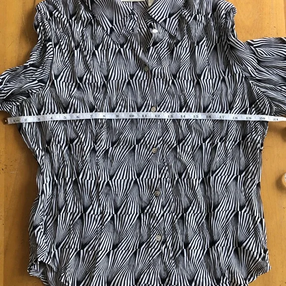 Vintage 90s 2000s Y2K Psychedelic Swirl Black and White Op Art Sexy Sheer Blouse - Picture 2 of 12